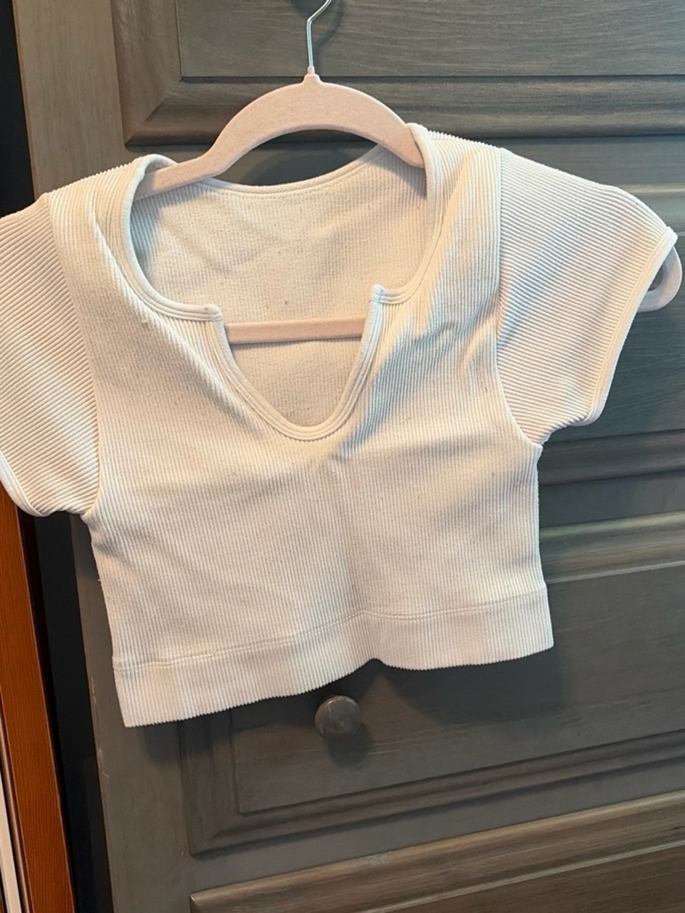 Gilly Hicks White Ribbed V-Neck Crop Top